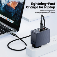 Kabel USB C ke C Toocki Hot Selling 100W PD Fast Charging dengan Indikator LED, Nylon Braided, 480Mbps untuk Laptop dan Ponsel