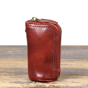 Pochette à clés rétro artisanale en cuir de vachette, format mini, avec protection RFID, fermeture éclair, pochette à monnaie grande capacité, pendentif de ceinture en toile - Product Image 6