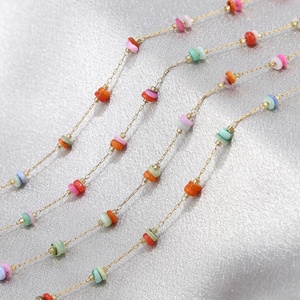 Chaîne de perles en pierre colorées au mètre |   Chaîne en acier inoxydable plaqué or 18 carats PVD pour la fabrication de bijoux DIY (bracelets, colliers) - Product Image 1