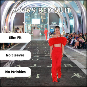 A10924 Set da passerella in due pezzi: Top corto in <span class=keywords><strong>Tulle</strong></span> arruffato con spalle scoperte e pantaloni larghi a vita alta-Outfit moda d'avanguardia - Product Image 2