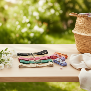 Cintura in paglia elastica con fibbia a doppia C, larga 5 cm, con fibbia in metallo, cinture intrecciate per donna, accessorio moda - Product Image 3