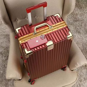 Red Aluminum Frame Suitcase 24 Inch With Combination Lock 360 Degree Spinner <b>Wheels</b> Large Capacity For Travel Honeymoon Carry On - Product Image 1
