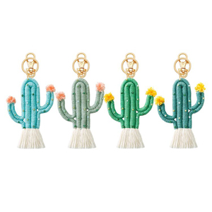 <span class=keywords><strong>Porte</strong></span>-clés en <span class=keywords><strong>macramé</strong></span> bohème faits à la main, écologiques, motif cactus et arbre, breloques de sac tissées, légers, vente en gros - Product Image 4