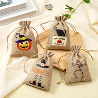 Sac pochette d'emballage cadeau Halloween en jute personnalisé en gros avec cordon de serrage pour Halloween
