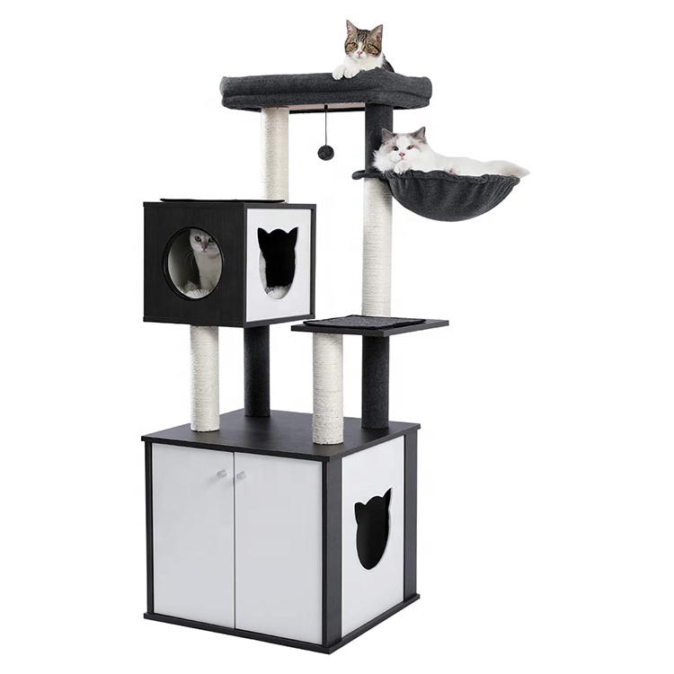 Cat Tree Multifunctional Modern Cat Tower High-Grade Wooden Furniture with Cat Washroom Litter Box House