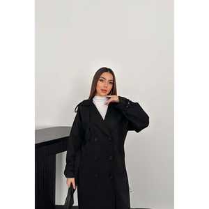 Abrigo de Gabardina Informal de Gamuza Negra para Mujer al por Mayor, con Mangas Raglán, Relleno de Algodón y Lana para Invierno, Largo Personalizado - Product Image 3