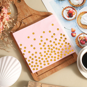 Pink Gold Foil Polka Dot Paper Napkins 330mm Disposable <b>Wedding</b> Party Supplies - Product Image 2