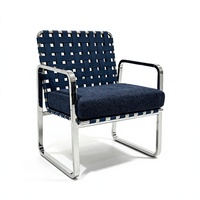 Fauteuil de salon de luxe en acier inoxydable, design pour villa/mansion, fauteuil individuel pour salon avec dossier et accoudoirs tressés