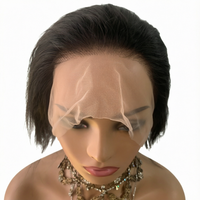 Perruque Courte Droite en Cheveux Humains, Perruque Pixie Bob, Noire Naturelle, Pré-Pluckée, Ligne de Cheveux Naturelle, Sans Colle