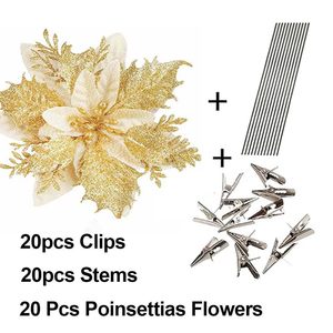Flores de Poinsettia Artificiales con Brillo, Adornos para Árboles de Navidad, Decoraciones de Tela de Poinsettia Navideñas para Coronas y Guirnaldas Festivas - Product Image 2