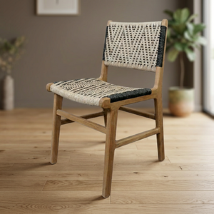 Chaise de salle à manger en teck tressé, siège et dossier en corde, mobilier minimaliste pour restaurant, cour et maison - Product Image 3