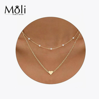 Collier à plusieurs couches tendance, deux couches, acier inoxydable, mini perle, pendentif cœur, collier ras du cou, bijoux