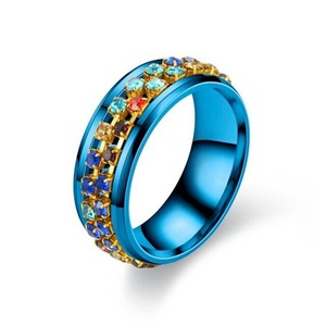 Ensemble de bagues rotatives en cristal or rose pour femmes, avec strass, bijoux en acier inoxydable pour mariage - Product Image 5