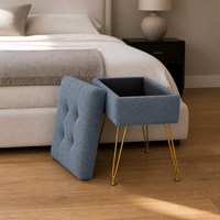Tabouret de rangement avec coussin rectangulaire rembourré, couvercle amovible, meuble à quatre pieds pour chambre, salon, entrée