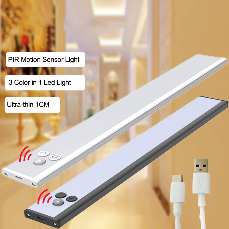 30Cm 11.8Inch 3 Màu Trong Một Đèn Led Tủ Quần Áo Mỏng 41Led Có Thể Điều Chỉnh Độ Sáng USB Cảm Biến Chuyển Động Có Thể Sạc Lại Từ Tính Dưới Tủ Đèn