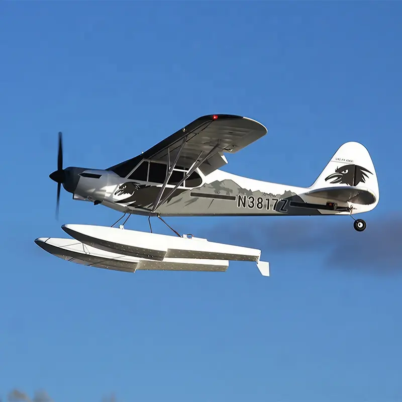 PA-18 modèle d'avion Super Cub EP FMS PNP 1700mm RC avec flotteurs Reflex V2 pneus tout terrain et train d'atterrissage CNC durable