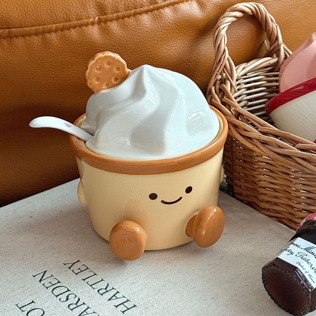 Petit pot d'assaisonnement pour gâteau de pied-couleur café