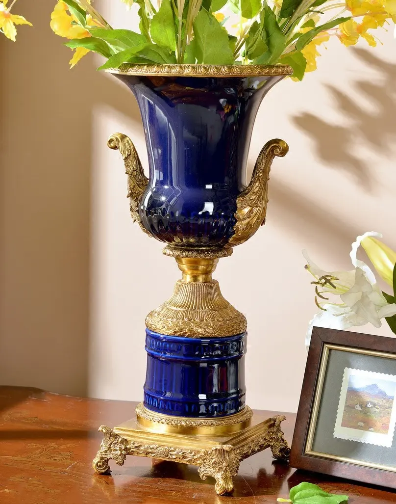 Vaso de flores em relevo com coluna chinesa e várias pétalas, vaso de cerâmica para flores, vaso de cobre para decoração de casas e salas, em estilo europeu e chinês