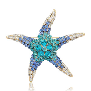 Spilla da bavero elegante nautica in metallo placcato oro con strass blu sfumato a forma di stella marina per decorazione <span class=keywords><strong>blazer</strong></span> - Product Image 3