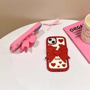 เคสโทรศัพท์ซิลิโคน 3 มิติ รูปหัวใจผูกโบว์ พร้อมขาตั้งแบบซ่อน สำหรับ iPhone 14/13 ใช้ได้กับ 12/11 16/15 Pro <span class=keywords><strong>Max</strong></span> - Product Image 4