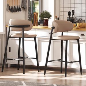 Chaise <span class=keywords><strong>de</strong></span> <span class=keywords><strong>bar</strong></span> design nordique minimaliste moderne <span class=keywords><strong>de</strong></span> luxe, <span class=keywords><strong>tabouret</strong></span> haut avec dossier en <span class=keywords><strong>cuir</strong></span> <span class=keywords><strong>et</strong></span> imitation <span class=keywords><strong>bois</strong></span> massif pour salon - Product Image 3