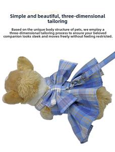 Xadrez Bonito Bow Tie Dog Puppy Princesa Coelho Pet Outfits Vestido Roupas Harness Leash JK Saia Conjunto com Anel para Small Dogs Girl - Product Image 5
