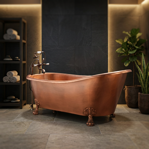 Baignoire ovale autoportante de luxe en cuivre avec pieds de chaise pour salle de bain - Artisanat indien - Product Image 3