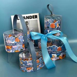 Boîte de cadeau de demoiselle d'honneur ronde en acrylique avec poignée en cuir PU femmes pochette emballage boîte-cadeau de fleur de Rose pour anniversaire de mariage - Product Image 3