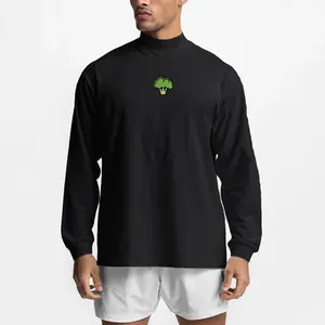 Broccoli Elements Oversized Turtleneck Long Sleeve T-shirt Men Dropped Shoulder Loose Gym Fitness T Shirt Bodybuilding Tops Tees