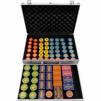 Lot de 760 jetons de casino en acrylique avec impression feuille d'or, jetons de poker ronds et plaque, kit de jeu complet avec étui en aluminium