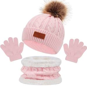 Ensemble bonnet, cache-cou et gants en laine tricotée doublée polaire pour bébés et jeunes enfants, avec pompon, pour filles et garçons - Product Image 5