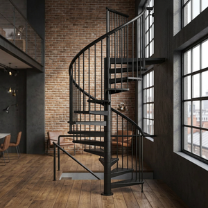 Escalier en spirale en fer avec rampe métallique, design moderne, pour usage extérieur en villa, fixation par boulons, durable - Product Image 5