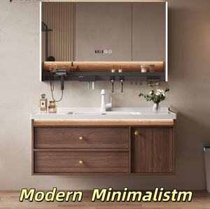 Nuevo gabinete de baño minimalista chino de nogal con diseño de línea esquelética de borde estrecho para lavabo. - Product Image 2