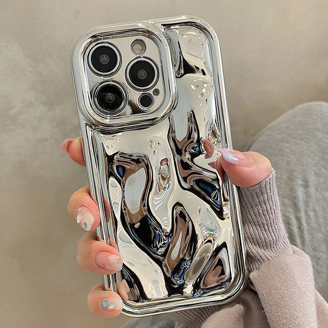 Glossy Laser 3D Meteorite Texture Plating Case for iPhone 16 15 14 13 12 11 Pro Max XS XR 16Plus Plain Color Anti-knock Cover