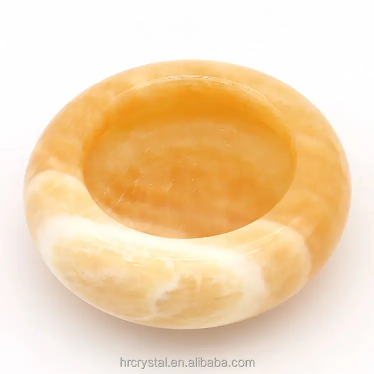 Folk Crystal Bowl Crafts Handgemachte polierte gelbe Jade Runde Schüssel Kristall Aschenbecher Carving