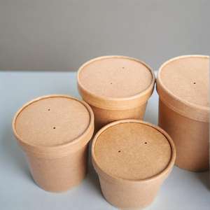 Bol seau à bouillie PE jetable à emporter personnalisé avec couvercle en papier kraft tasses de restauration rapide de qualité alimentaire pour salade de biscuits - Product Image 2