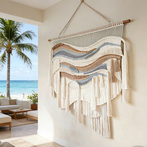 Décoration murale en macramé tissé à la main, motif vague côtière, dégradé superposé, pour cafés en bord de mer et espaces événementiels en face de la plage – Vente directe usine - Product Image 3