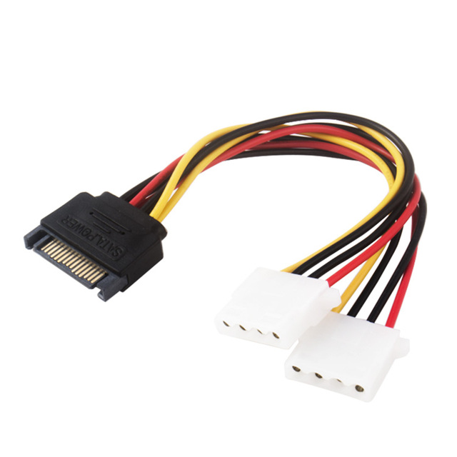 20CM SATA 15 Pin Male to Dual Molex 4P Female Sata Y Splitter Power Cable Adapter for PC Hard Drive