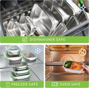 Meal Prep Kids Bento <b>Lunch</b> <b>Box</b> <b>Compartments</b> Microwave Safe Heatable Leak Proof BPA Free Stackable Rectangular Stainless Steel - Product Image 3