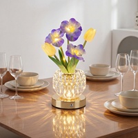 Lampe de chevet créative en forme de bouquet de fleurs de cerisier et de tulipes, vase en verre, décoration de la maison, lampe de table, cadeau pour la fête des mères, rechargeable