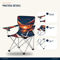 Chaise pliante portable robuste avec accoudoirs, porte-gobelet et motif logo personnalisé pour les sorties en plein air et les moments de détente au coucher du soleil