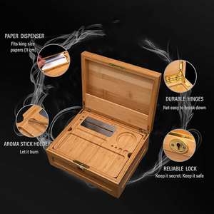 Scatola Porta Erbe in Legno <span class=keywords><strong>di</strong></span> Bambù Personalizzata con Vassoio per Rollare, Contenitore per Accessori da Fumo, Grinder, Pipa e Cartine - Product Image 2