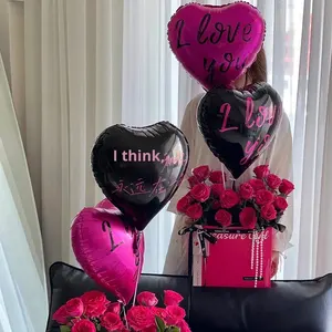 Ballon de confession d'amour extraterrestre pour la Saint-Valentin chinoise, I LOVE YOU, 18 pouces, <span class=keywords><strong>film</strong></span> d'aluminium, rose poudré, noir, proposition - Product Image 2