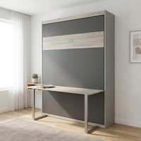 Lit Murphy moderne en fer Illusion avec bureau intégré - Pliable et réglable, tailles Full/Queen/Twin