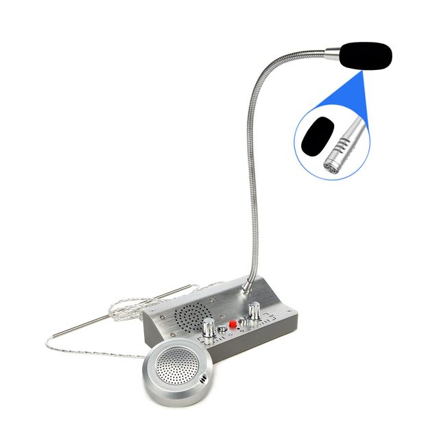 Silver Two Way Window Intercom System with Mute Function Ticket Counter Interphone Speaker for Banks, Hospitals