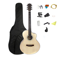 Beginner Acoustic Guitar Pack 41" Solid Top Cutaway Satin Finish Folk Guitar Accessory Kit with Gig Bag for Students