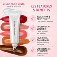 Brillo Labial Líquido Vegano Natural de Larga Duración, Hidratante y Humectante, con Vitamina E, Etiqueta Privada Personalizada, Alto Brillo