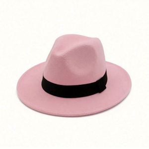 Sombrero Fedora de Ala Ancha para Hombre, Elegante, 100% Fieltro de Lana, con Banda Estampada, Color Negro - Product Image 3
