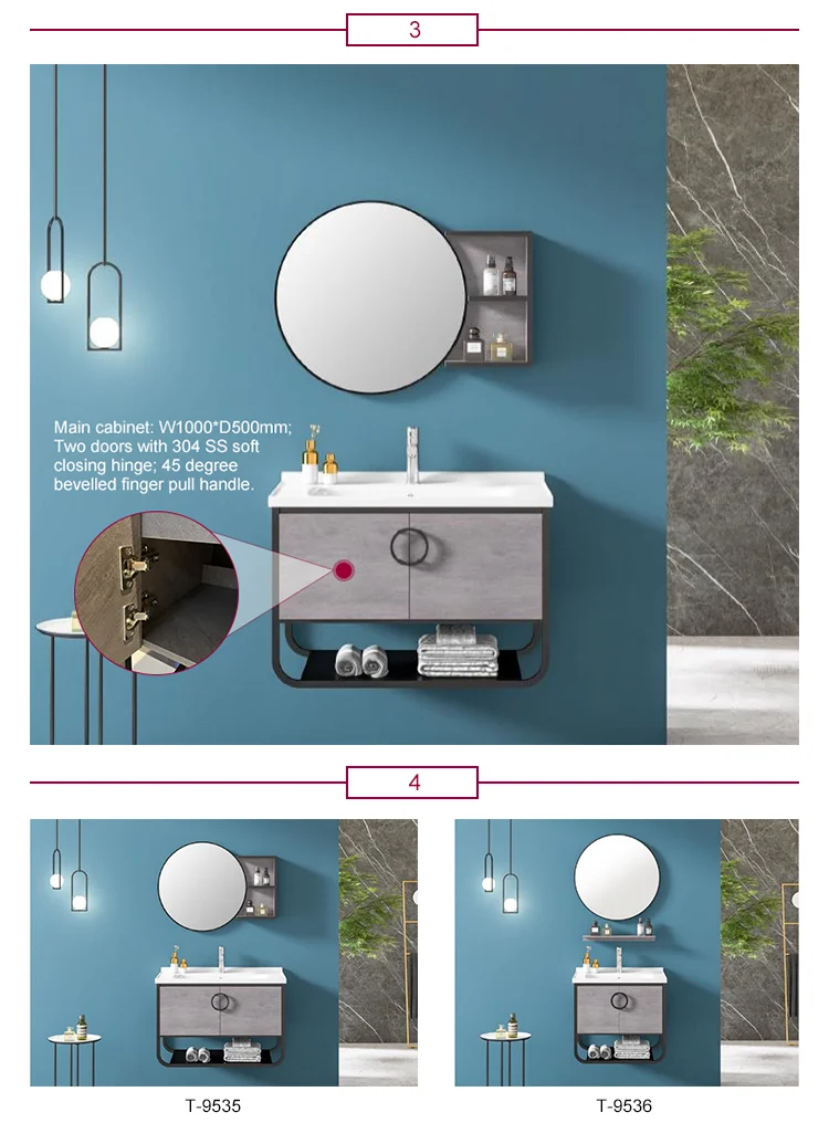 Minimalist Style Wall Mount Bathroom Vanity Cabinets With LED Light Mirror