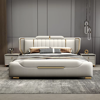Cadre de lit capitonné en cuir italien de luxe moderne avec tiroir de rangement, taille King et Queen, pour chambre à coucher et hôtel